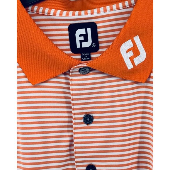 Footjoy Polo Shirt Mens XXL Orange White Stripes Elks Club Stretch Golf - Picture 3 of 13